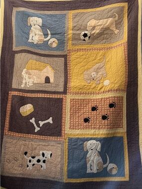 Dog ,puppies Handmade quilt patchwork  cottage core Artsy throw